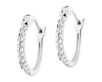 Rhodium Plated Silver Hoop Earring with Glass