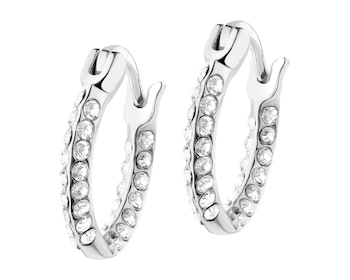 Rhodium Plated Silver Hoop Earring with Glass