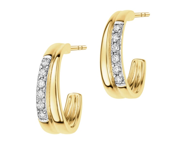 9 K Rhodium-Plated Yellow Gold Earrings with Diamonds - 0,10 ct - fineness 9 K