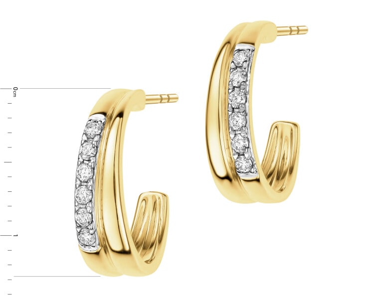 9 K Rhodium-Plated Yellow Gold Earrings with Diamonds - 0,10 ct - fineness 9 K