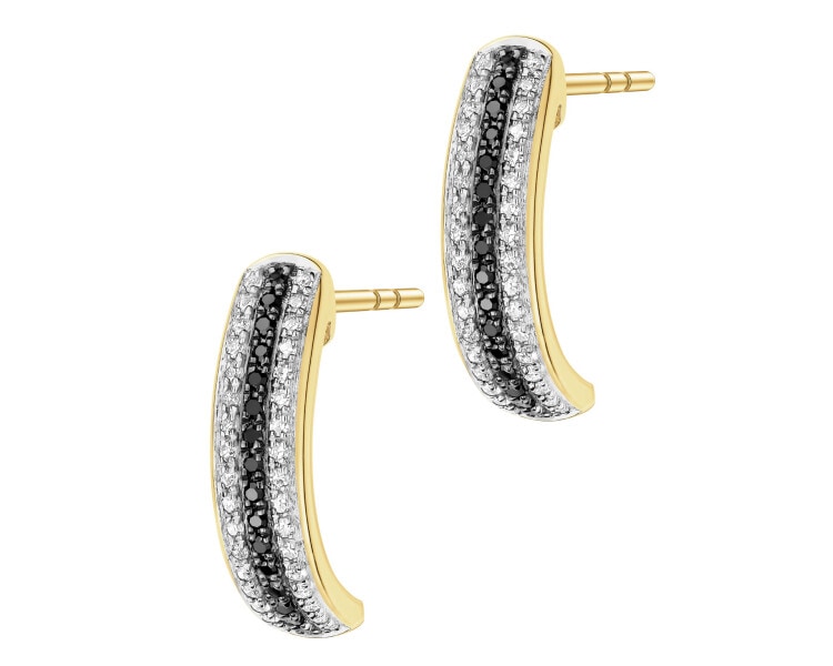 14 K Rhodium-Plated Yellow Gold Earrings  - 0,20 ct - fineness 14 K