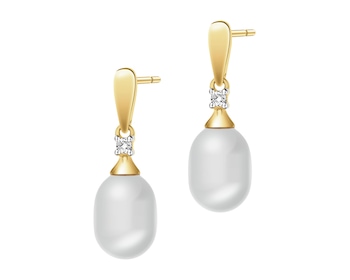 9 K Rhodium-Plated Yellow Gold Earrings  - fineness 9 K