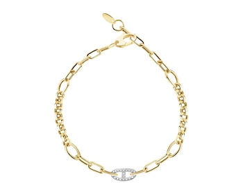 9 K Rhodium-Plated Yellow Gold Bracelet with Cubic Zirconia