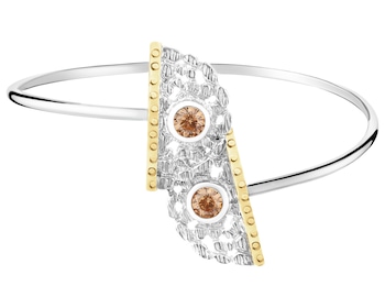 Rhodium-Plated Silver, Gold-Plated Silver Bracelet with Cubic Zirconia