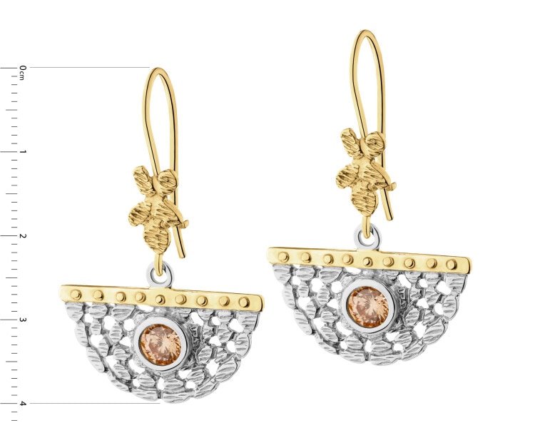 Rhodium-Plated Silver, Gold-Plated Silver Dangling Earring with Cubic Zirconia