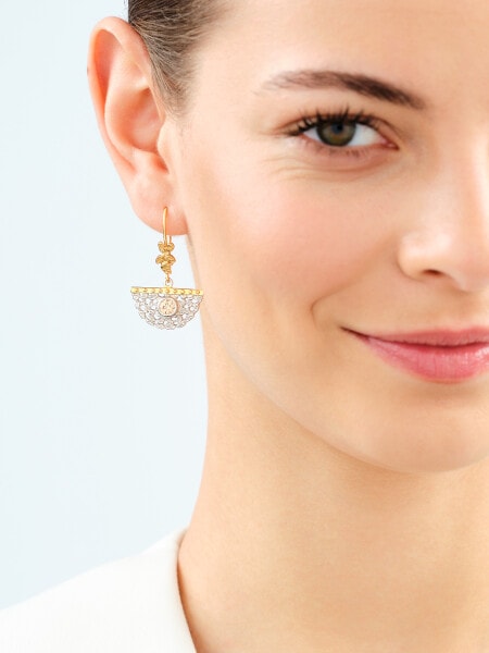 Rhodium-Plated Silver, Gold-Plated Silver Dangling Earring with Cubic Zirconia