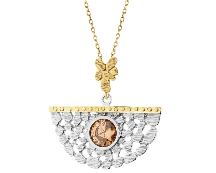 Rhodium-Plated Silver, Gold-Plated Silver Pendant with Cubic Zirconia