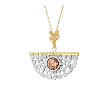 Rhodium-Plated Silver, Gold-Plated Silver Pendant with Cubic Zirconia