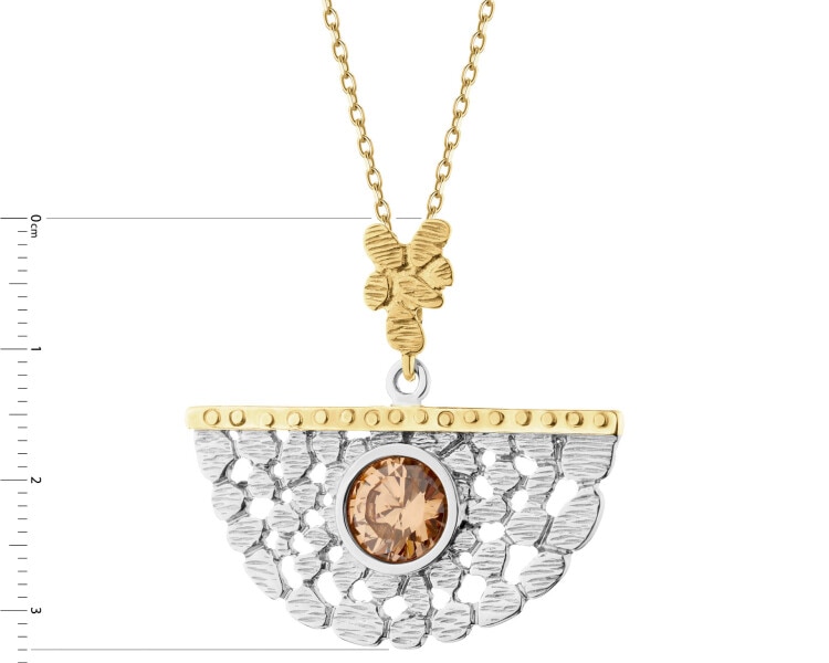 Rhodium-Plated Silver, Gold-Plated Silver Pendant with Cubic Zirconia