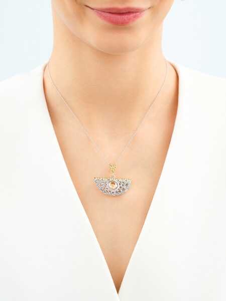 Rhodium-Plated Silver, Gold-Plated Silver Pendant with Cubic Zirconia