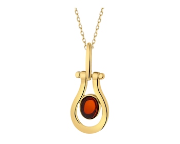 Gold-Plated Silver Pendant with Amber