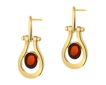 Gold-Plated Silver Dangling Earring with Amber