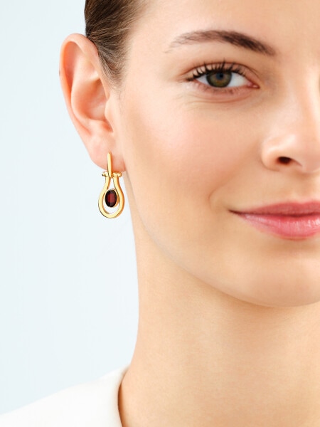 Gold-Plated Silver Dangling Earring with Amber