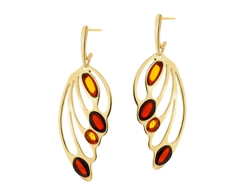 Gold-Plated Silver Dangling Earring with Amber