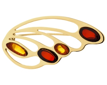 Gold-Plated Silver Brooch with Amber