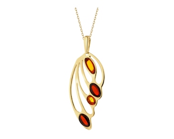 Gold-Plated Silver Pendant with Amber