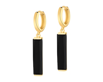 Gold-Plated Brass, Gold-Plated Silver Dangling Earring with Agate