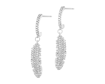 Rhodium-Plated Brass, Rhodium-Plated Silver Dangling Earring with Cubic Zirconia