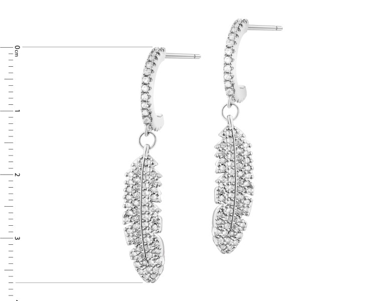 Rhodium-Plated Brass, Rhodium-Plated Silver Dangling Earring with Cubic Zirconia