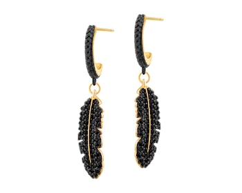 Gold-Plated Brass, Gold-Plated Silver Dangling Earring with Cubic Zirconia