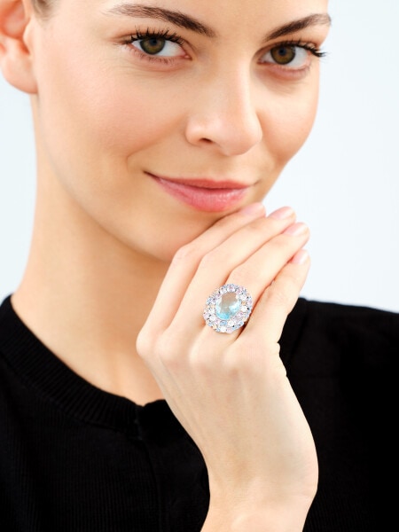 Rhodium-Plated Brass Ring with Cubic Zirconia