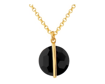 Gold-Plated Brass Necklace with Onyx