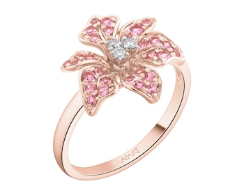 14 K Rhodium Plated Rose Gold Ring - fineness 14 K