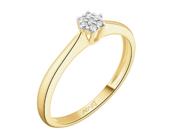 14 K Rhodium-Plated Yellow Gold Ring with Diamonds - 0,05 ct - fineness 14 K