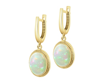 8 K Yellow Gold Dangling Earring with Opalite