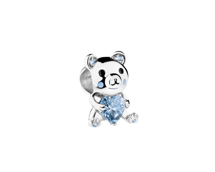 Rhodium Plated Silver Beads For Kids Pendant with Cubic Zirconia