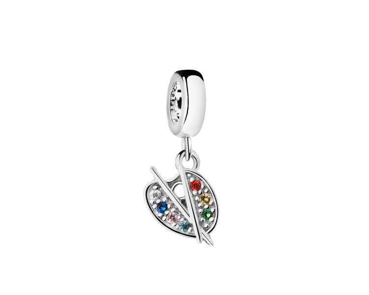 Rhodium Plated Silver Beads For Kids Pendant with Cubic Zirconia