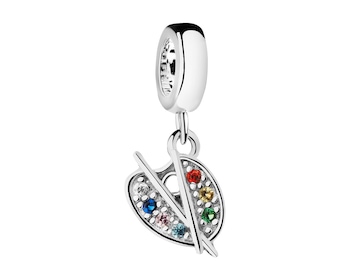 Rhodium Plated Silver Beads For Kids Pendant with Cubic Zirconia