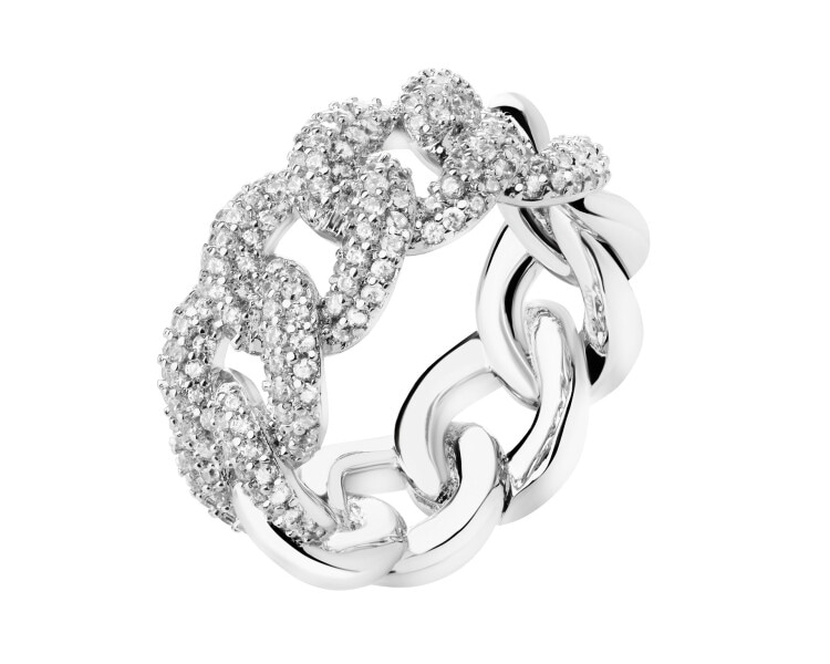 Rhodium-Plated Brass Ring with Cubic Zirconia