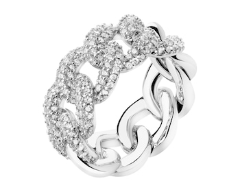 Rhodium-Plated Brass Ring with Cubic Zirconia