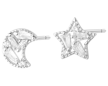 Kolczyki srebrne z cyrkoniami - Księżyc, gwiazda
