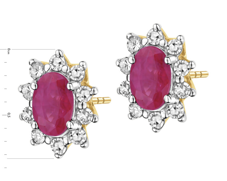 14 K Rhodium-Plated Yellow Gold Earrings - fineness 14 K