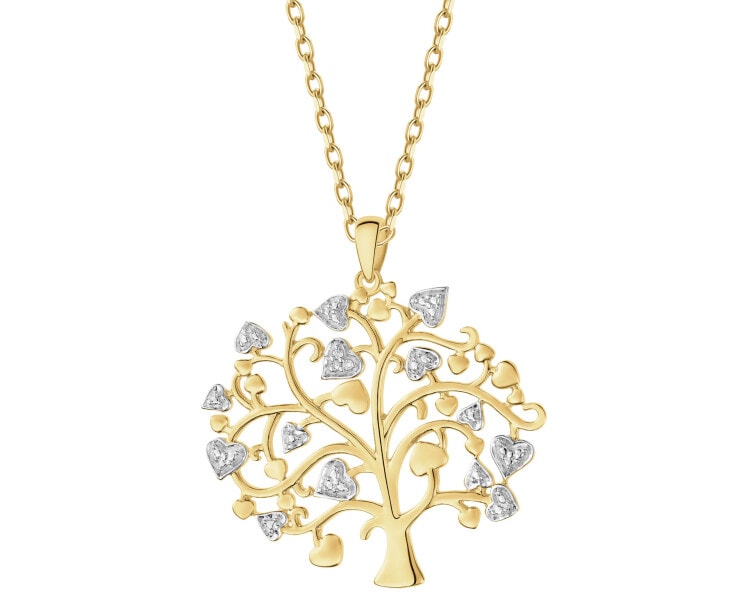 9 K Rhodium-Plated Yellow Gold Pendant with Diamonds - 0,008 ct - fineness 9 K