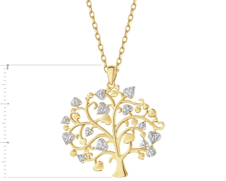Zawieszka z żółtego złota z diamentami - drzewko, serca - 0,008 ct - próba 375