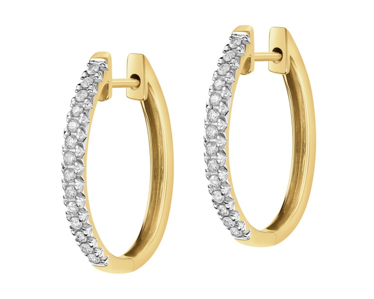 14 K Rhodium-Plated Yellow Gold Hoop Earring with Diamonds - 0,25 ct - fineness 14 K