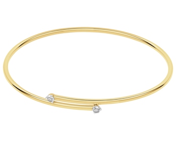 14 K Rhodium-Plated Yellow Gold Rigid Bracelet with Diamonds - 0,03 ct - fineness 14 K