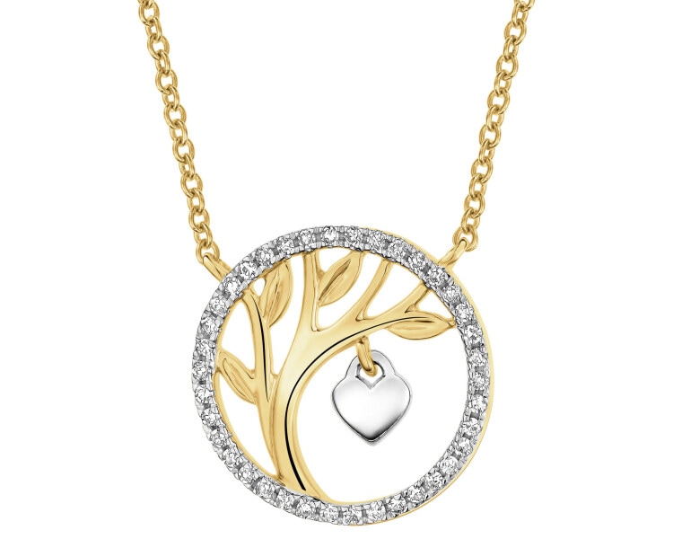 14 K Rhodium-Plated Yellow Gold Necklace with Diamonds - 0,08 ct - fineness 14 K