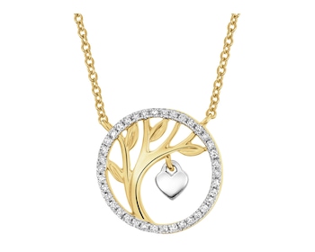 14 K Rhodium-Plated Yellow Gold Necklace with Diamonds - 0,08 ct - fineness 14 K