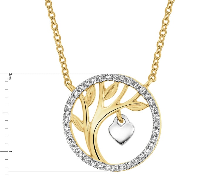 Zlatý náhrdelnik s diamanty - strom, srdce - 0,08 ct - ryzost 585