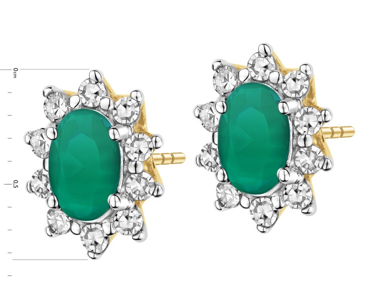 Kolczyki z żółtego złota z diamentami i szmaragdami - próba 585