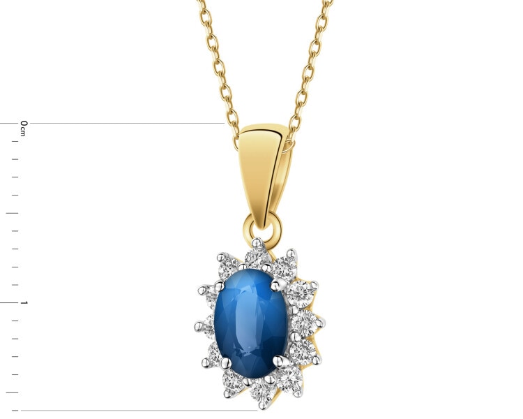 Zawieszka z żółtego złota z brylantami i szafirem - próba 585