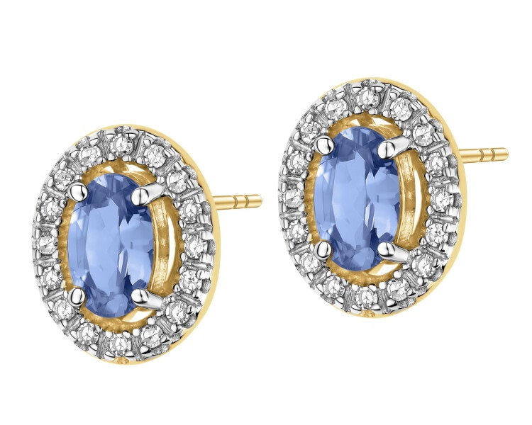 14 K Rhodium-Plated Yellow Gold Earrings  - fineness 14 K