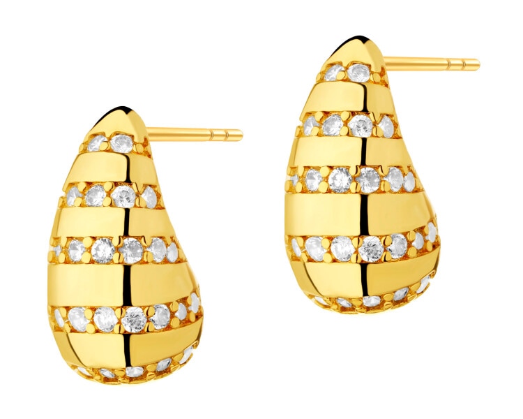 Gold-Plated Brass, Gold-Plated Silver Earrings with Cubic Zirconia