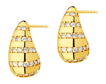 Gold-Plated Brass, Gold-Plated Silver Earrings with Cubic Zirconia