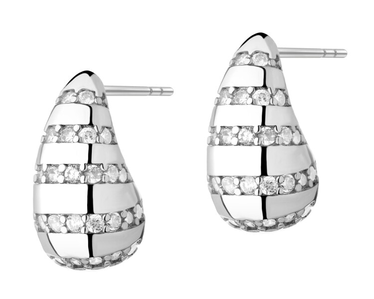 Rhodium-Plated Brass Earrings with Cubic Zirconia