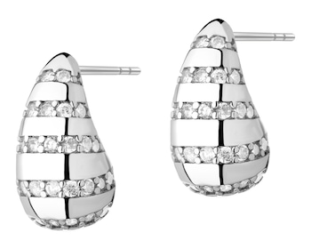 Rhodium-Plated Brass Earrings with Cubic Zirconia